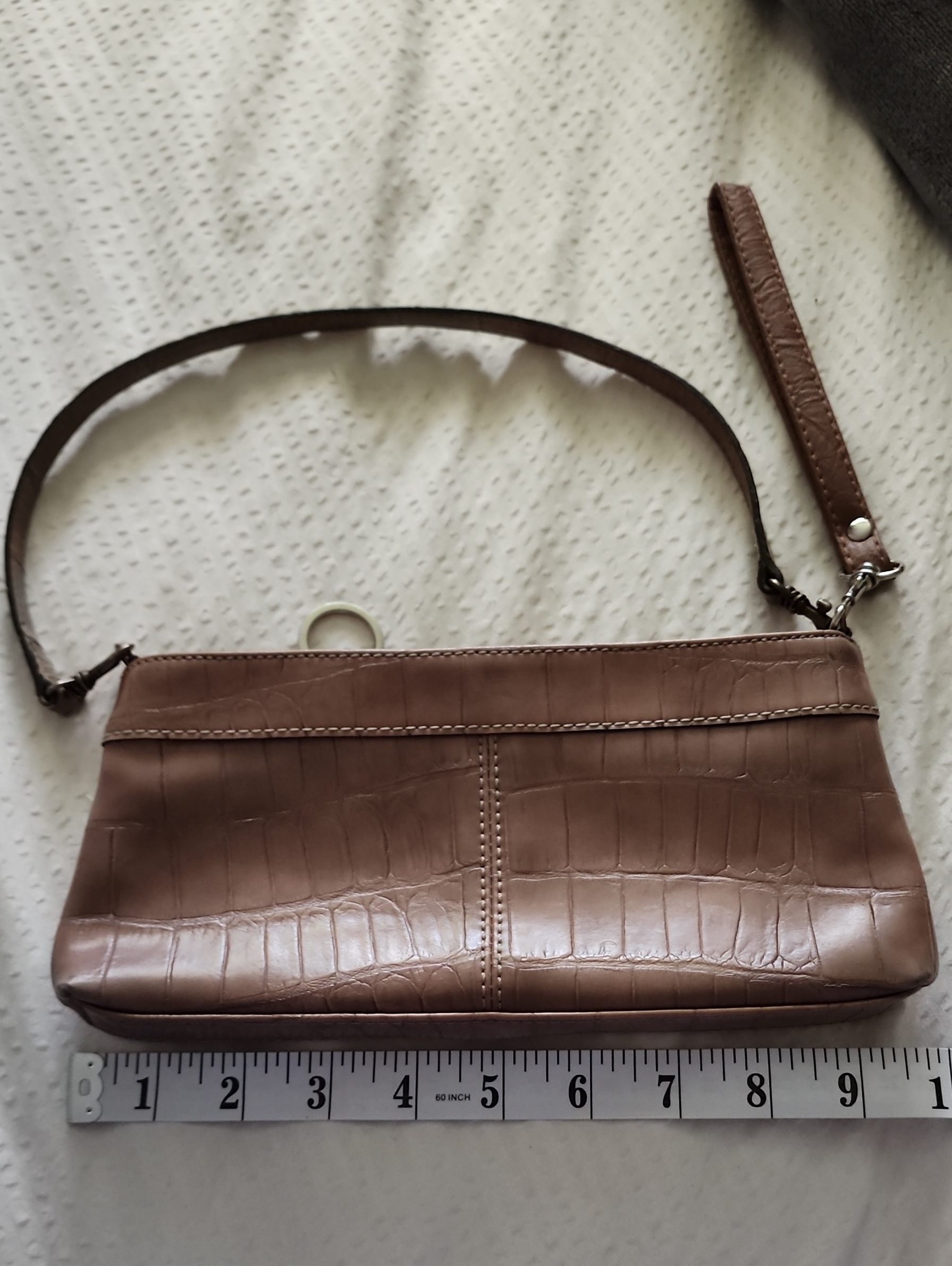 Light Beige Croc-Embossed Faux Leather Like Wristlet Clutch